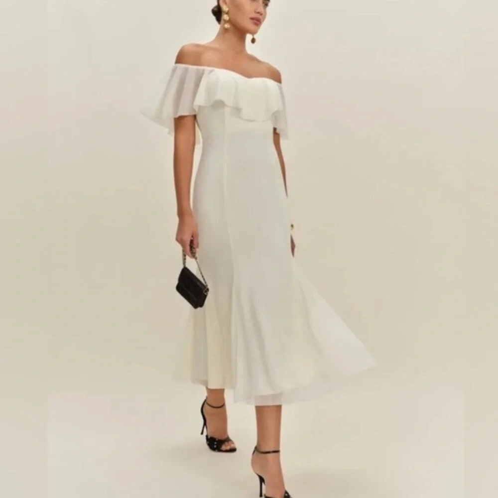 NWT Reformation Charee Ruffle Off Shoulder Short Sleeve Cape Midi Maxi Dress - Picture 4 of 14